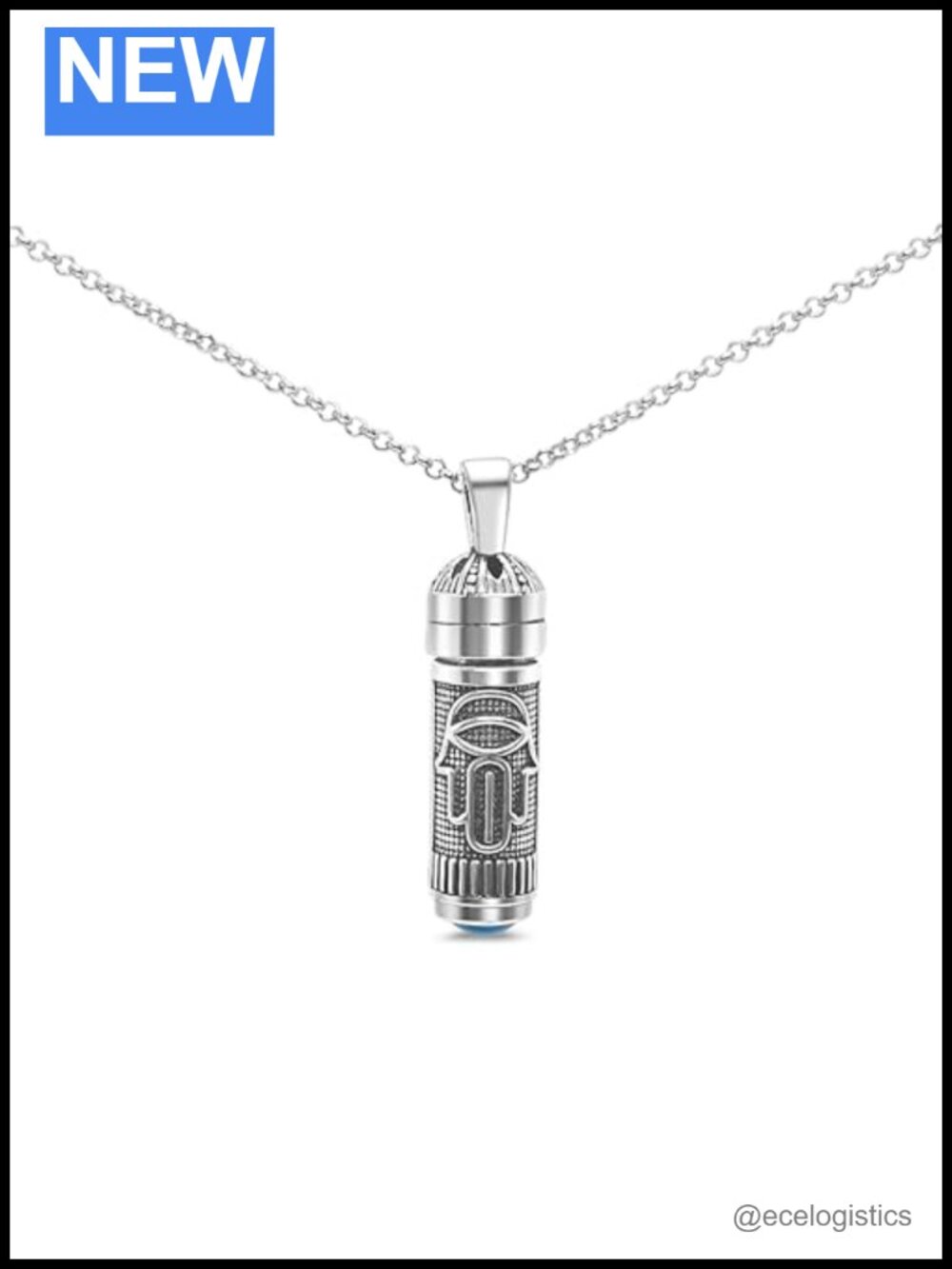 Sterling Silver 925 Mezuzah Necklace, Turquoise Jewish Pendant